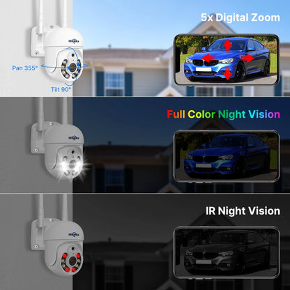 Beveiligingscamera – Bewakingscamera – IP-camera – CCTV-camera – Draadloze Wifi Kamera – 3MP Resolutie – Bewegingsdetectie met Automatische Tracking - QUORE