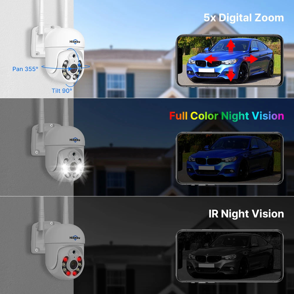 3MP PTZ Camera Bewakingsset – Draadloze Beveiligingscamera – CCTV Camerasysteem – Wifi Buitencamera – Bewakingscamera Met NVR – Full Color Nachtzicht – Automatische Bewegingstracking - QUORE