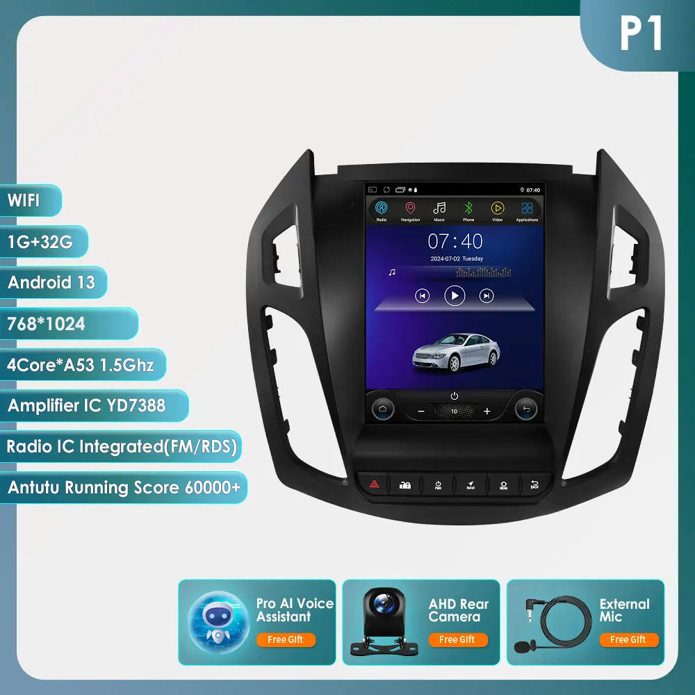 360° Camera – 9,7" Multimediaradio – 2DIN Autoradio – Android 13 Systeem – Draadloos CarPlay – Ingebouwde 4G – Geschikt voor Ford Transit / Tourneo Connect 2013-2018