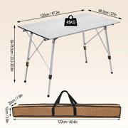 Opklapbare Tafel - Opvouwbare Tafel - Opklapbare Tafel Rechthoekig - Tafels - Kampeertafel - Kampeertafel Opvouwbaar - 120x68.5cm - 4-6 Personen - Aluminium - Verstelbare Hoogte - Zilver