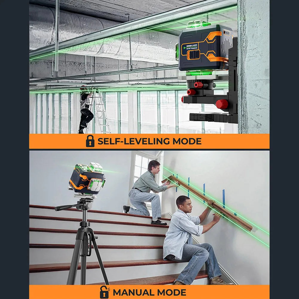 4x360° Groene Lijnlaser – Laser Level – Zelfnivellerend – Waterpas – Precisie Laser – Bluetooth Afstandsbediening – IP54 Bescherming