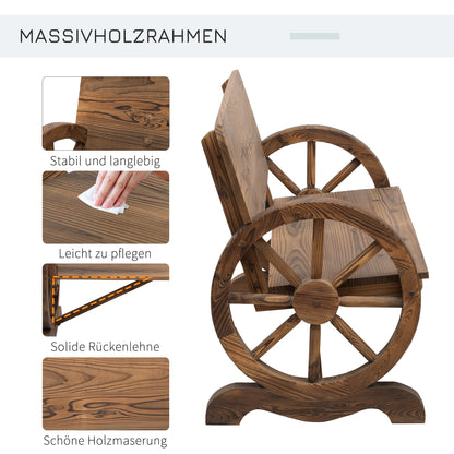 Houten Tuinbank – Buitenbank – Tuinmeubel – Rustieke Bank – Massief Dennenhout – Wagenwiel Armleuningen – Draagkracht 250 Kg