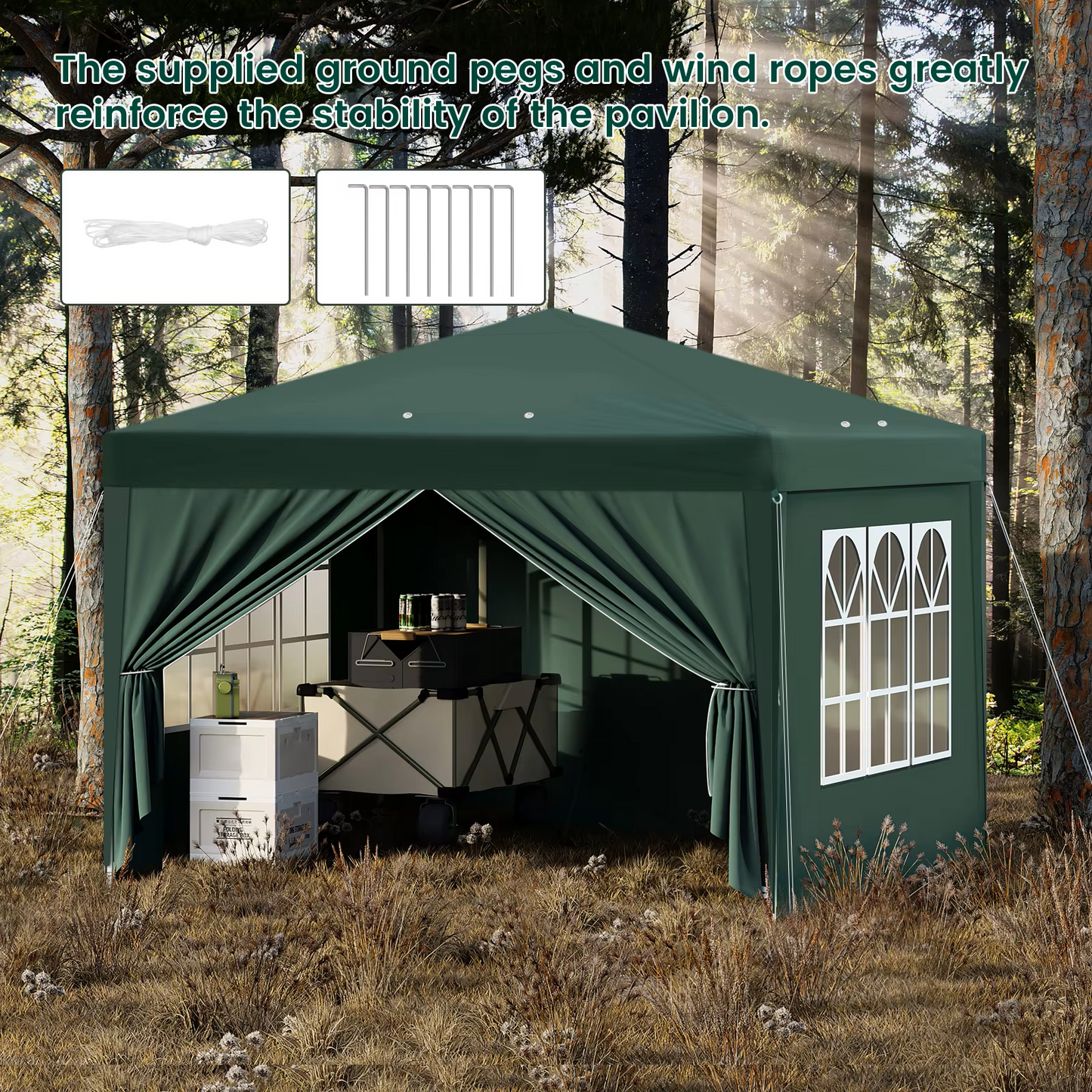 Paviljoen - Tuinpaviljoen - Partytent - Tuintent - Pop-up Kliksysteem - Stabiel - Vouwtent - met Zijwanden - voor 4-6 Personen - Opvouwbaar - Waterdicht - Winterbestendig - 50+UV-Bescherming - voor Tuin - Buiten - Achtertuin - 3 x 3 m - Groen