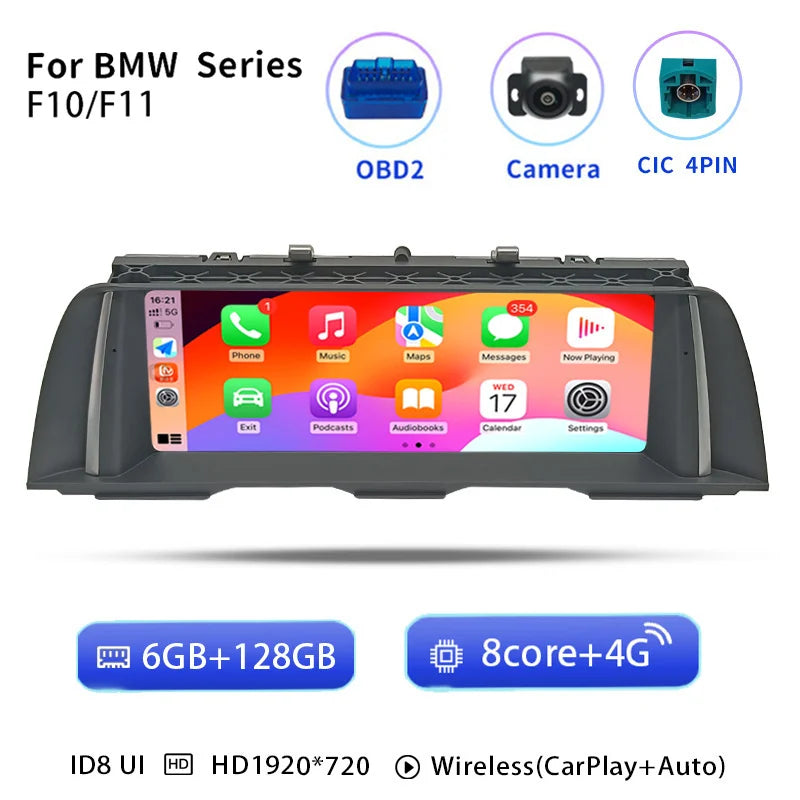 2-DIN Android 14 Autoradio – Multimedia Systeem – Navigatie Unit – CarPlay Compatibel – BMW 5 Serie F10 F11 – 10,25 Inch HD Scherm – 8-Core Processor 128GB Opslag