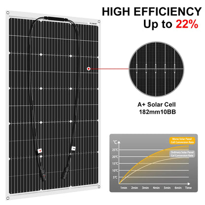 Zonnepanelen - Monokristallijne Zonnepaneel - Draagbaar Zonnepaneel - Flexibele - 100W - 18V - Waterdichte Monokristallijne Zonnepaneel Camping RV Thuis Opladen 12V - QUORE