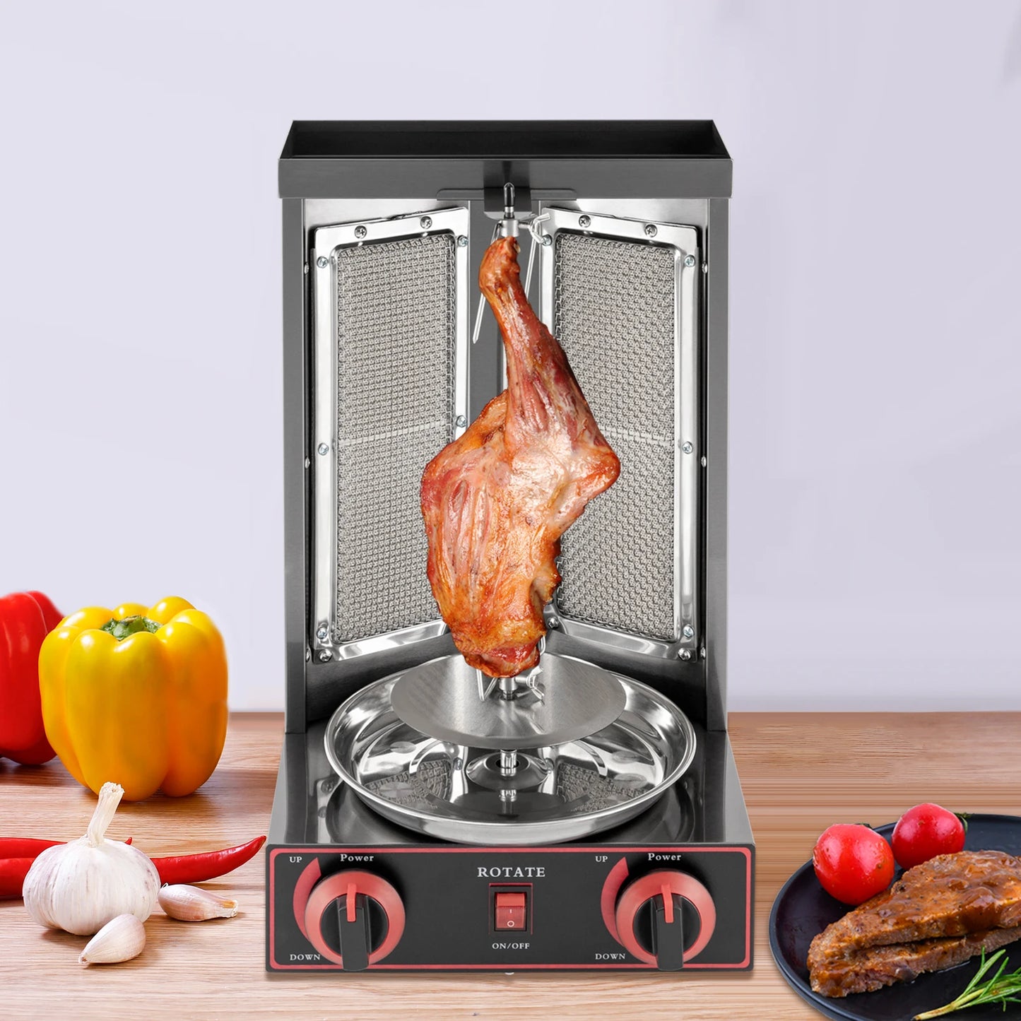 Gas Doner Kebab Machine – Gas Kebab Grill – Doner Grill – Kebab Barbecue – 360° Draaiend Mechanisme – Roestvrij Staal – 3000W Vermogen