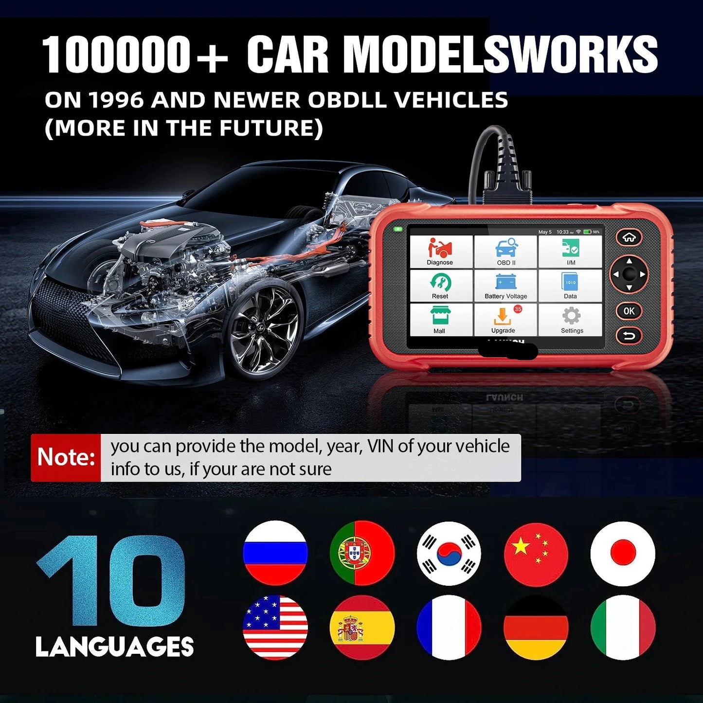 Autodiagnose Scanner – OBD2 Scanner – Foutcode Lezer – Auto Diagnosetool – Live Data Analyse – 3 Resetfuncties – WiFi Updates
