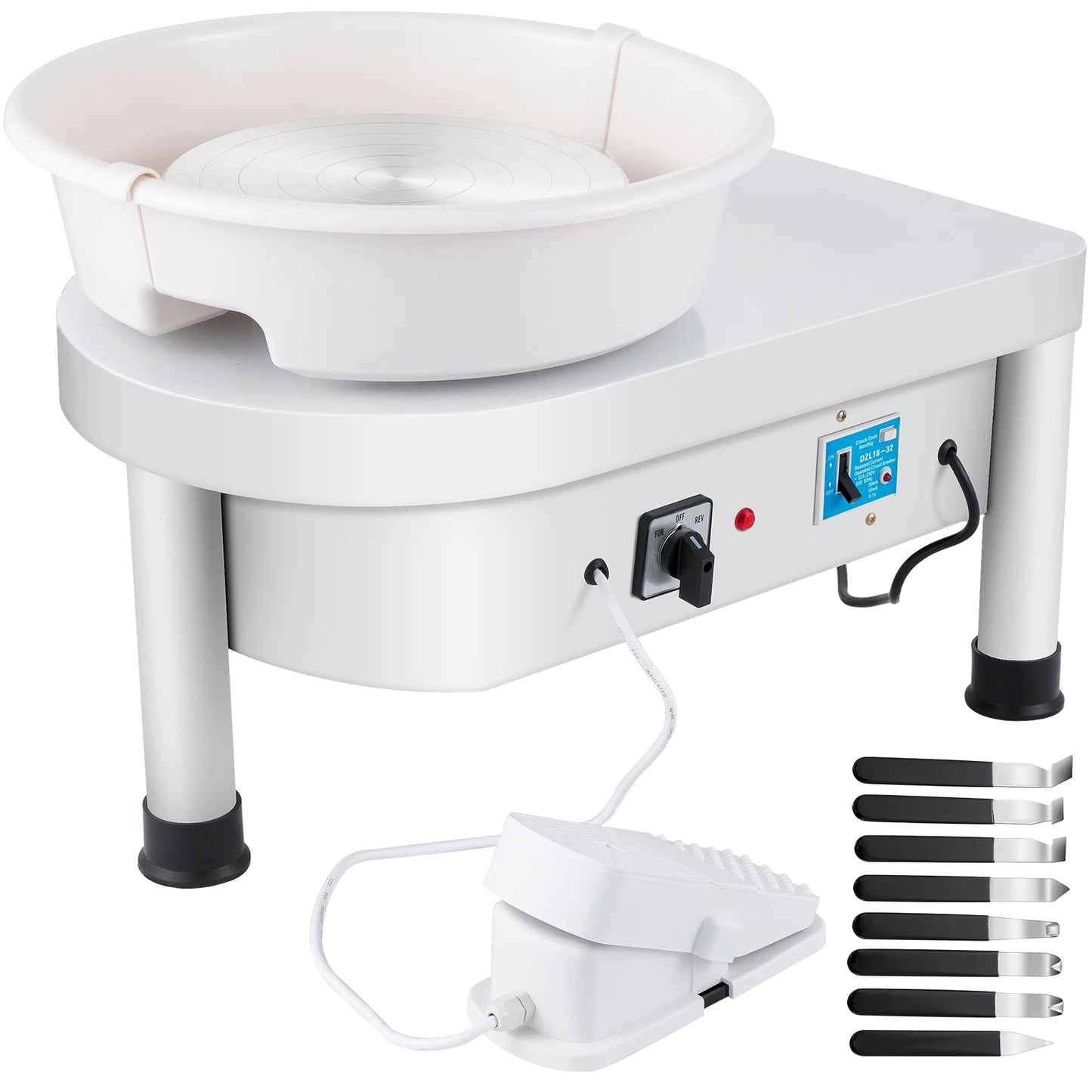SucceBuy Pottery Wheel 25CM 280W Electric Pottery Forming Machine with Foot Pedal Detachable Basin and Shaping Tool Set for DIY - QUORE