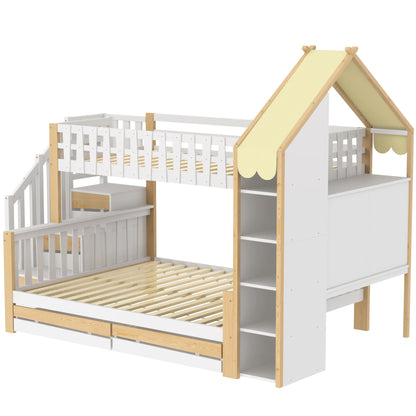 Hoogslaper – Stapelbed – Kinderbed – Mezzaninebed – Zolderbed – Tweepersoonsbed 90x200 & 140x200 cm – Massief Houten Frame – Met Ladder & 2 Opberglades – Zonder Matras
