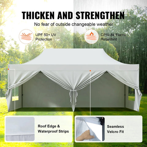 Tent - Luifel - Campingtent - Partytent - Pop-up luifel - Instant luifel - Verwisselbare zijwanden - Draagbaar - Gazebo UV-bestendig - Waterdichte tenten voor buitenevenementen Party - 10x20ft - Zilver