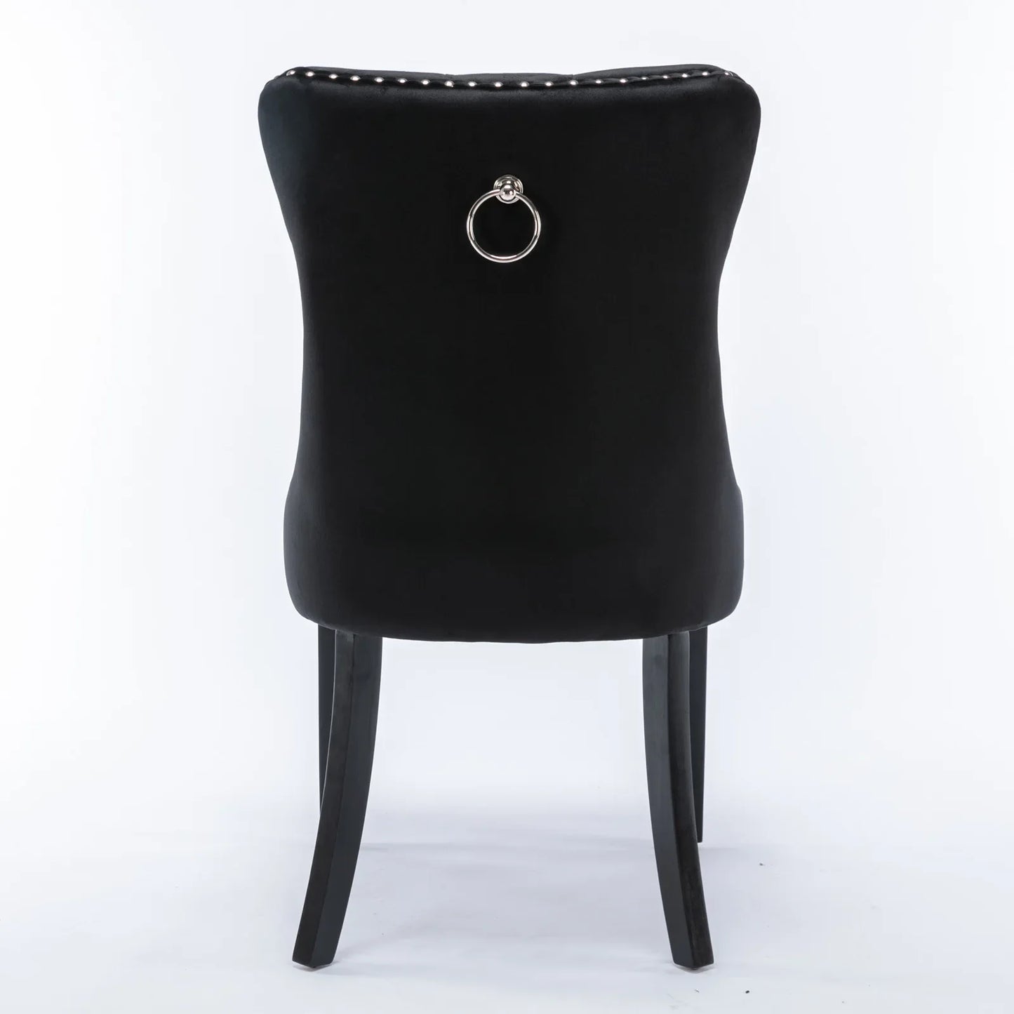Elegant, High-End Tufted Solid Wood Dining Chairs with Velvet Upholstery, Wood Legs, and Nailhead Trim - 2-Piece Set, Black