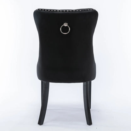 Elegant, High-End Tufted Solid Wood Dining Chairs with Velvet Upholstery, Wood Legs, and Nailhead Trim - 2-Piece Set, Black