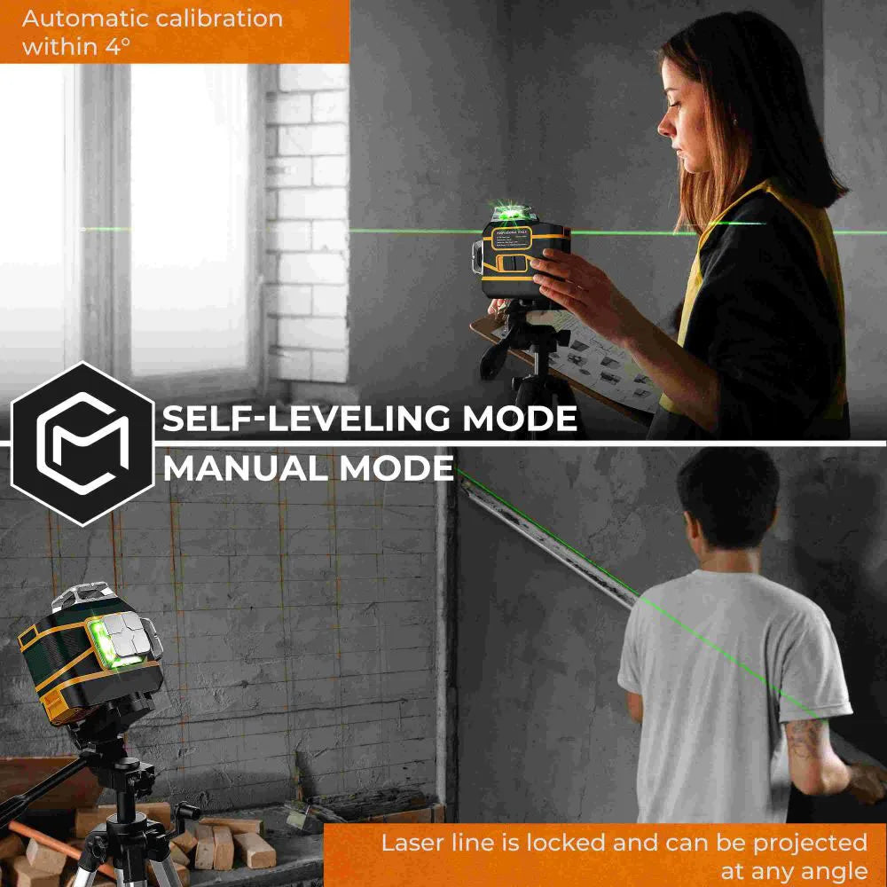 Laser Waterpas – 3D Waterpas – Grondwaterpas – Nivelleerwaterpas – 3x360° Laserlijnen – Groene Laser – IP54 Waterdicht