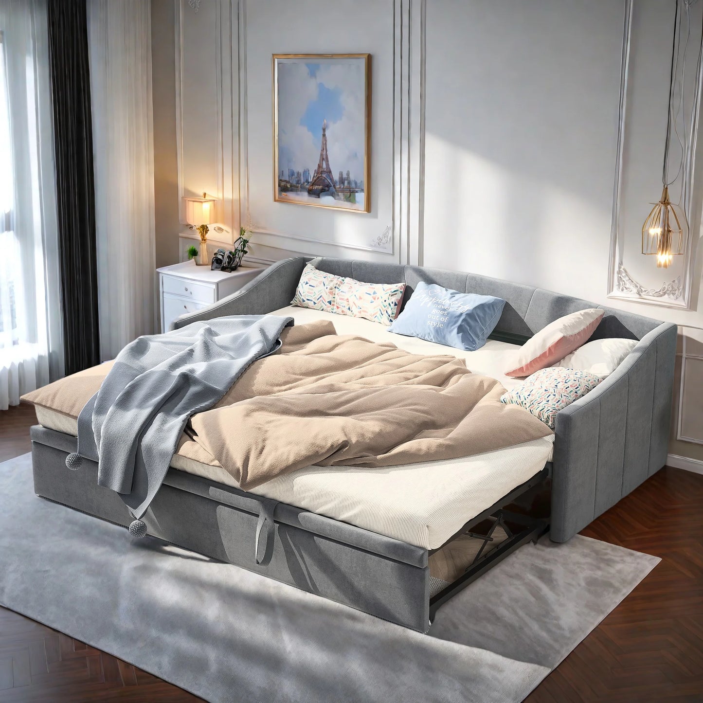 Slaapbank – Bedbank – Inklapbed – Uitschuifbed – Velours Bank – Compact 90x210 cm – Stevig Metalen Frame – Luxe Velvet Bekleding - QUORE