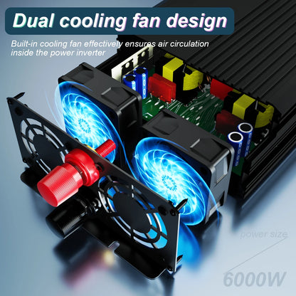 Power Inverter 5000W – Omvormer – Spanningsomzetter – Zuivere Sinusgolf Inverter – DC naar AC Converter – Zuivere Sinusgolf – LED Display – Aluminium Behuizing