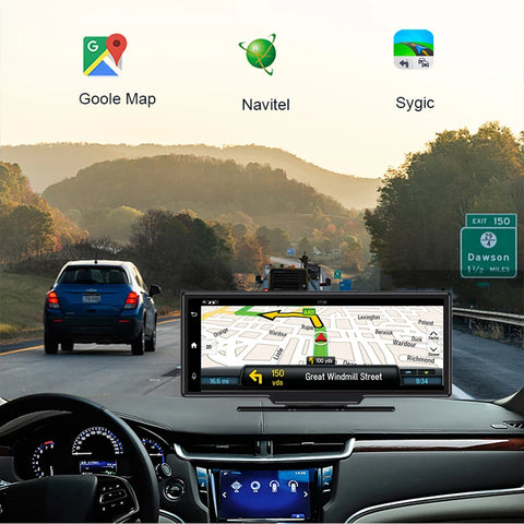 Dashcam voor Auto - 10.26” Touchscreen Dashcam - 4 Camera’s - 4G Android 8.1 - 360° Panorama - GPS & ADAS - Parkeermodus - Zwart