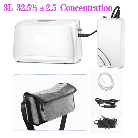 Oxygen Concentrator - Portable - Oxygen Concentrator Machine - Portable Oxygen Machine Pulse Oxygen Supply with Battery - 3L/Min - 32.5%±2.5 - White