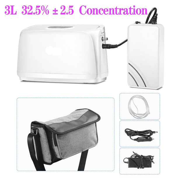 Zuurstofconcentrator - Draagbaar - Zuurstofconcentrator Machine - Draagbaar  Zuurstofmachine Pulszuurstoftoevoer met batterij - 3L/Min - 32,5%±2,5 - Wit