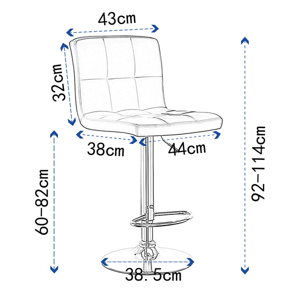 Barkruk - Met Rugleuning - Stoel - Verstelbare Hoogte - Kunstleren Zitting - 360° Draaibaar - Metalen Frame - Grijs