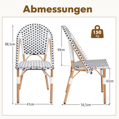 Set van 2 Rattan Tuinstoelen – Balkonstoelen Zonder Armleuningen – Verzinkt Metalen Frame – Geschikt voor Tuin, Keuken of Terras