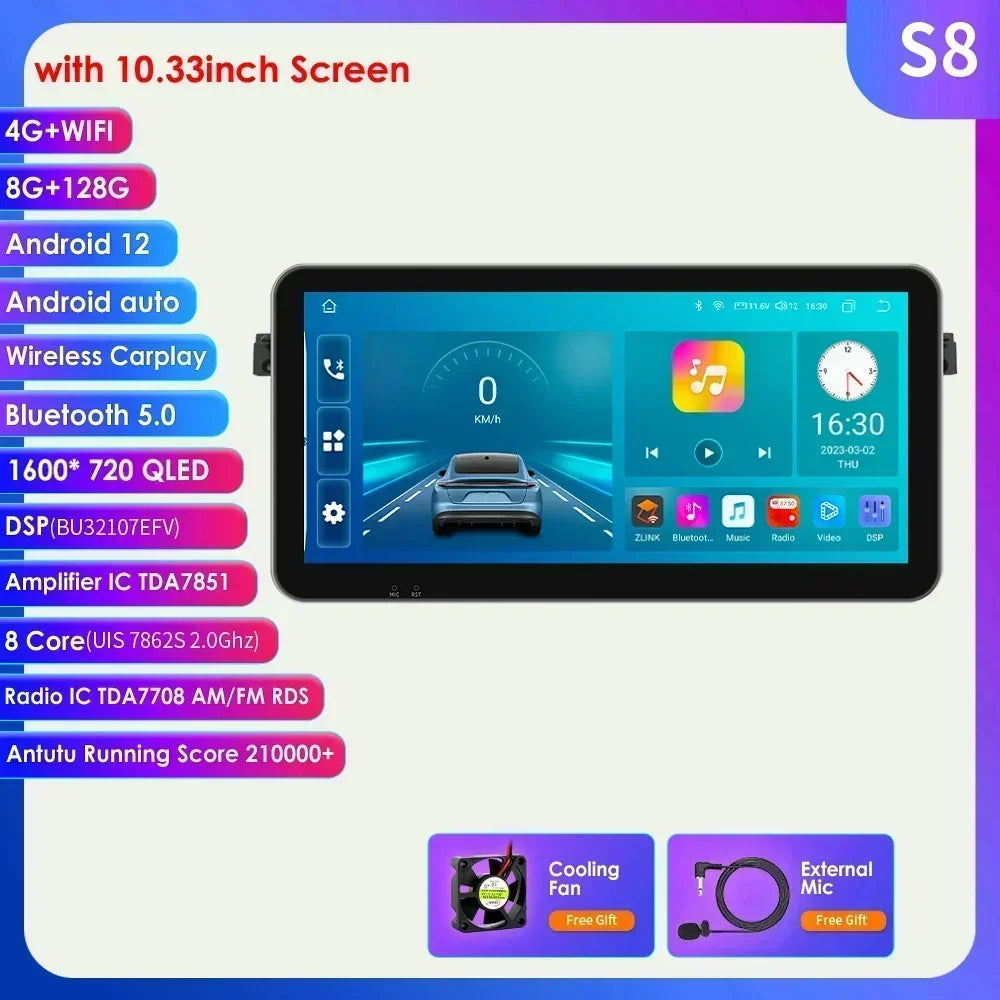 CarPlay - Multimedia Car Radio - CarPlay Screen - Car Radio - Android Car Multimedia - 10.33inch S8 - for BMW E46 M3 318/320/325/330/335 Rover 75 Coupé - Navigation Audio Head Unit