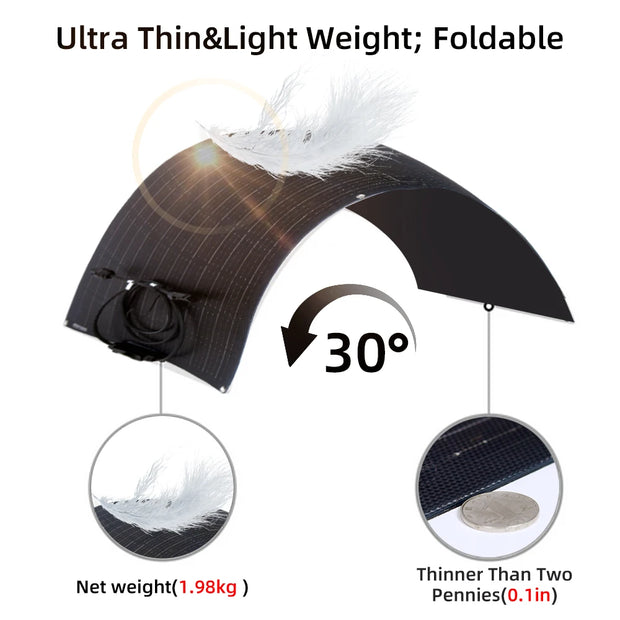 Hoge Kwaliteit Flexibele Zonnepaneel - Voor Thuis Camper en Camping - Zonnepaneel Opvouwbaar - 330W - Zwart - QUORE