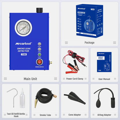 Mrcartool T100 Car Smoke Leak Detector Pipe Leak Locator with Built-in Pump Smoke Leakage Analyzer Detector Diagnostic Tool - QUORE