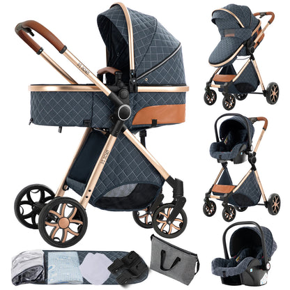 3-in-1 Kinderwagen – Reiswagentje – Wandelwagen – Autostoeltje – Wiegje – Compact & Lichtgewicht – Geschikt voor 0-36 Maanden – Grijs - QUORE