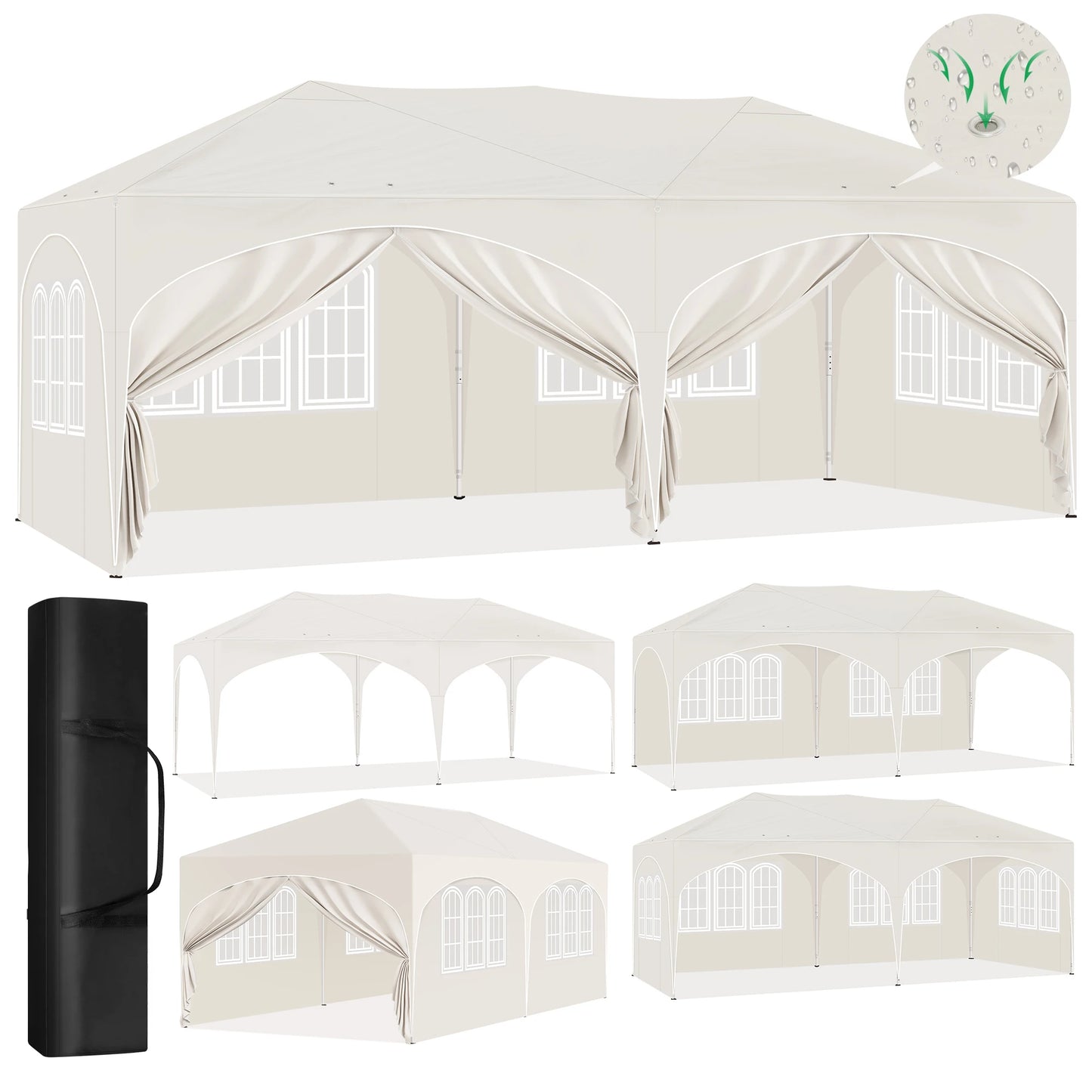 Paviljoen - Tuinpaviljoen - Partytent - Tuintent - Pop-up Kliksysteem - Stabiel - Vouwtent - Opvouwbaar - Weerbestendig - met 6 Zijwanden - 50+UV-Bescherming - voor Tuin - Buiten - Achtertuin - 210D Oxford - 3 x 6 m - Beige