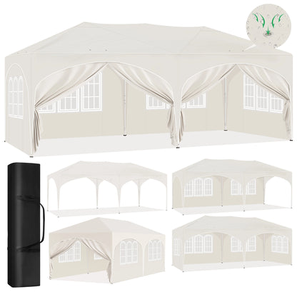 Paviljoen - Tuinpaviljoen - Partytent - Tuintent - Pop-up Kliksysteem - Stabiel - Vouwtent - Opvouwbaar - Weerbestendig - met 6 Zijwanden - 50+UV-Bescherming - voor Tuin - Buiten - Achtertuin - 210D Oxford - 3 x 6 m - Beige