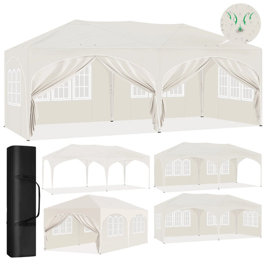 Paviljoen - Tuinpaviljoen - Partytent - Tuintent - Pop-up Kliksysteem - Stabiel - Vouwtent - Opvouwbaar - Weerbestendig - met 6 Zijwanden - 50+UV-Bescherming - voor Tuin - Buiten - Achtertuin - 210D Oxford - 3 x 6 m - Beige