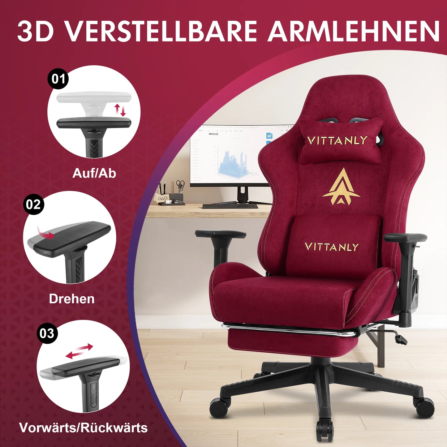 Ergonomische bureaustoel – Gaming stoel – Office chair – Draaistoel – Computestoel – Verstelbare zithoogte – Echt leren bekleding – Grijs - QUORE