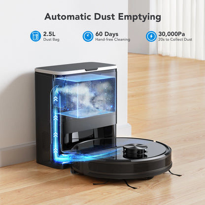 Robotstofzuiger SL60 Plus – Robotstofzuiger Met Dweilfunctie – Automatische Stofzuiger – Robot Cleaner – Robot Stofzuiger Voor Huisdieren – 60 Dagen Handsfree Leegmaken – 4500Pa Zuigkracht - QUORE
