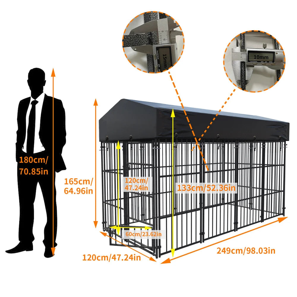 Hondenren – Hondenkennel – Dog Kennel – Hondenhok – Huisdierren – Duurzaam Metalen Frame – Water- En UV-Bestendig Dak - L