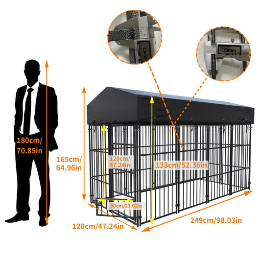 Hondenren – Hondenkennel – Dog Kennel – Hondenhok – Huisdierren – Duurzaam Metalen Frame – Water- En UV-Bestendig Dak - L