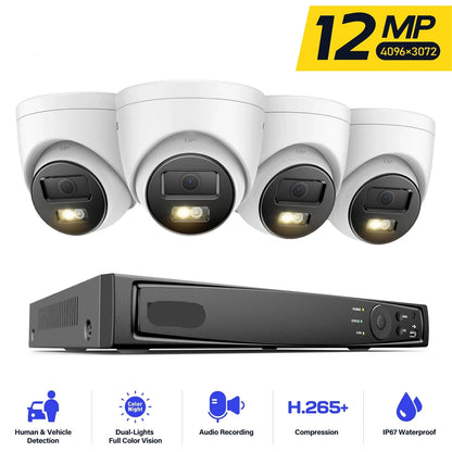 Beveiligingscamerasysteem - CCTV Camerasysteem - Beveiligingscamera - Camerabewaking - met Nachtzicht - 12MP - 8 PoE Camera's en NVR - 4K HDMI - Audio - Bewegingsdetectie - Ingebouwde HDD: Geen
