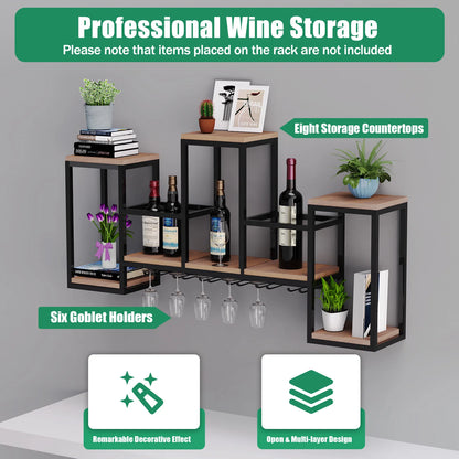 Wijnrek – Wijnhouder – Wijnplank – Glazenhouder – Massief Hout – Draagvermogen 30 Kg – Europees Design - 106 x 20 x 40 cm - Bruin - QUORE