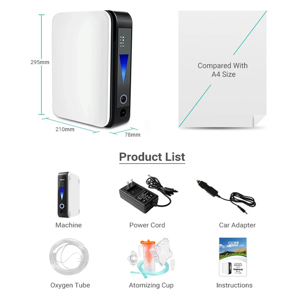 Ziqing Portable 1-2L Oxygen Concentrators Generator Machine Household Caroxigen Making Machine Respiratory Health Monitors - QUORE