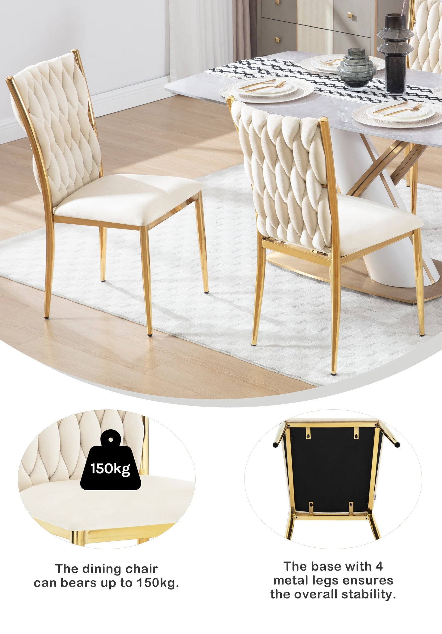 WOLTU 2PCS/SET Velvet Dining Chairs Modern High Backrest Dining Room Chairs Metal Leg Upholstered Chairs for Kitchen Living Room - QUORE