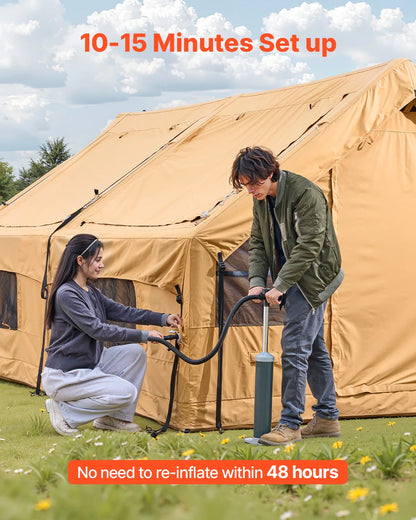 Opblaasbare Tent – Kampeertent – Familietent – Roadtriptent – Waterdicht Oxford Polyester – 5-8 Personen - 4 x 3.1 m - Geel