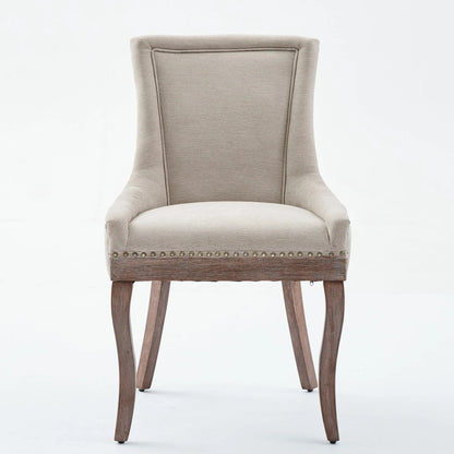 A&A Furniture,Ultra Side Dining Chair,Thickened fabric chairs with neutrally toned solid wood legs,Bronze nail head,Set of 2