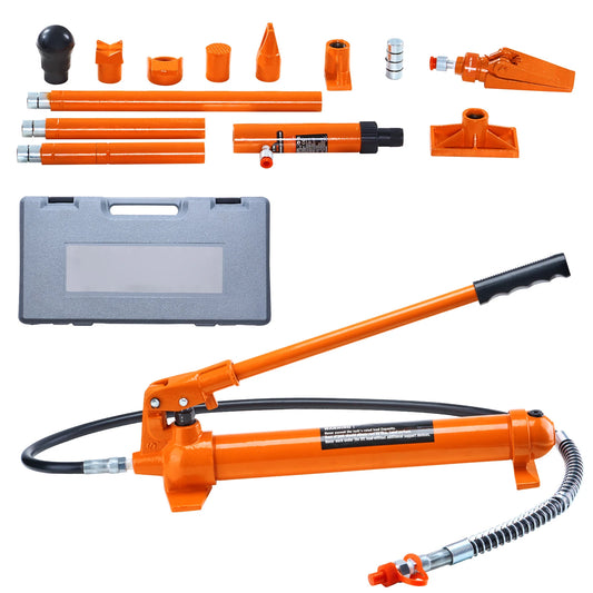 SucceBuy 10/12T Porta Power Kit Hydraulic Jack with 4.6 ft Oil Hose Auto Body Frame Repair Kit with Storage Case for Car Repair