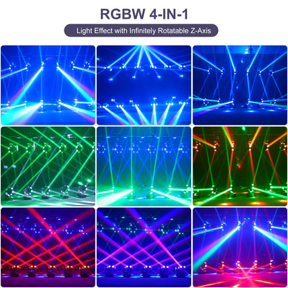 Moving Head DJ Verlichting – Podiumlamp – Disco Licht – Party Lamp – LED Beam Licht – Set van 2 EU Plug – 240W RGBW LED – 360° Draaibaar Met DMX512 - QUORE