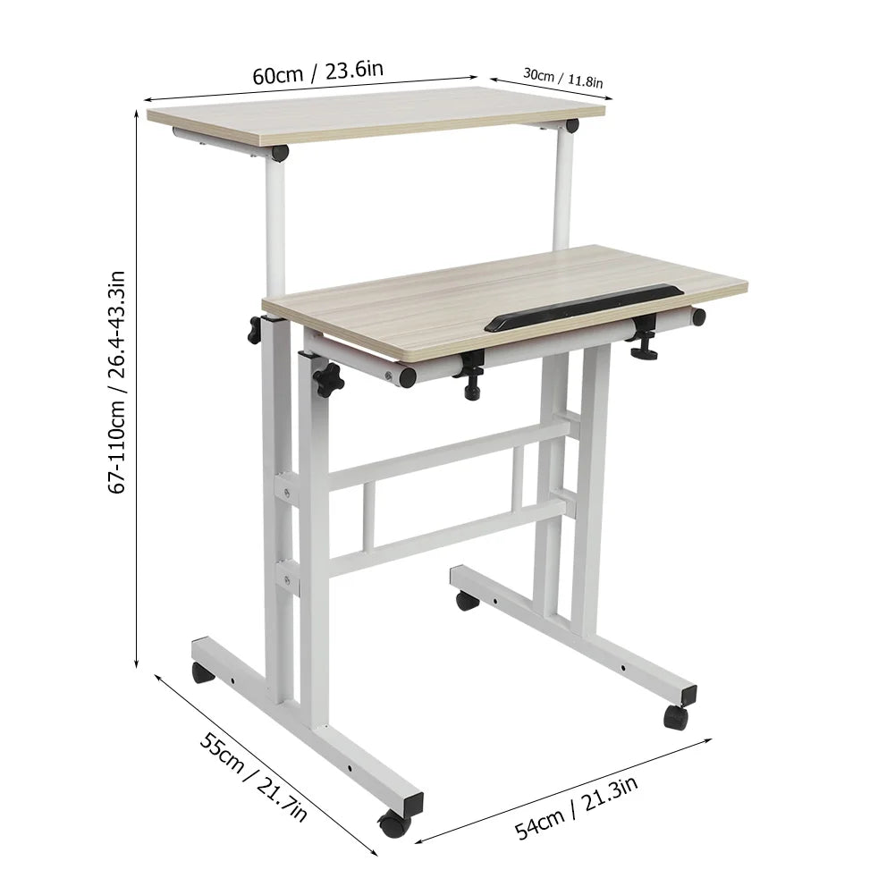 Laptoptafel - Laptoptafel Verstelbaar - Laptoptafel op Wielen - Computerbureau - Computertafel - 60cm - Rechthoekig