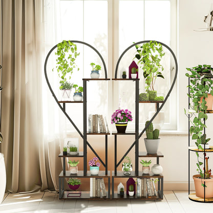 Plantenstandaard - Plantentafel - Plantenrek - Plantenzuil - 2-Pack Halve Hartvormige - Metalen - 6-Lagen Displayrek met Haken voor Binnen & Buiten