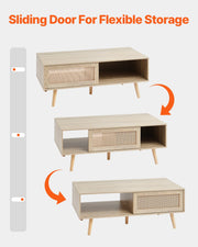 Koffietafel - Table - Coffe table - Living Room Table - Rotan salontafel - Rechthoekige salontafel - Moderne Boho-stijl - 2 lagen opbergruimte - Salontafel voor woonkamer/slaapkamer - 45 inch