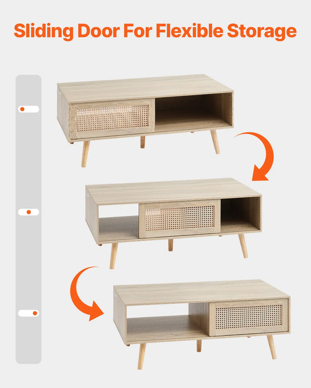 Koffietafel - Table - Coffe table - Living Room Table - Rotan salontafel - Rechthoekige salontafel - Moderne Boho-stijl - 2 lagen opbergruimte - Salontafel voor woonkamer/slaapkamer - 47 inch