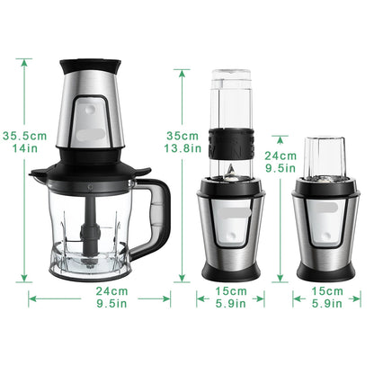 3-in-1 Multifunctionele Foodprocessor - Blender - Nutribullet - Smoothie Maker - Hakmolen - Droogmolen - 700W - QUORE