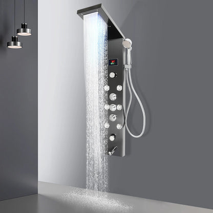 Douche - Regendouche - Douchewand - Douchekolom - Douchepanelen - 6-in-1 - Douchepaneel met LED - Regendouche - Waterval - Massage Jets & Handdouche - Zwart