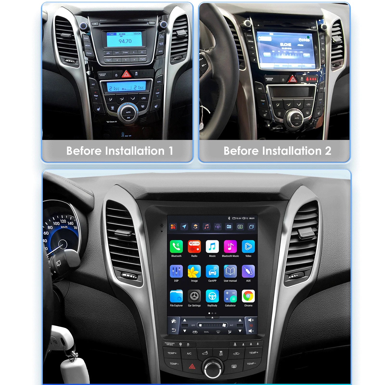 2DIN Autoradio Hyundai I30 – Multimedia Speler – Android Auto – CarPlay – GPS Navigatie – 9,7 Inch Touchscreen – Android 14 Systeem – Plug & Play Installatie - QUORE